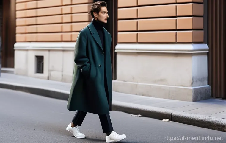 가을 남성 코트 스타일링 - **Oversize Coat: Milanese Street Style**
    A stylish person, exuding effortless nonchalance, walks...