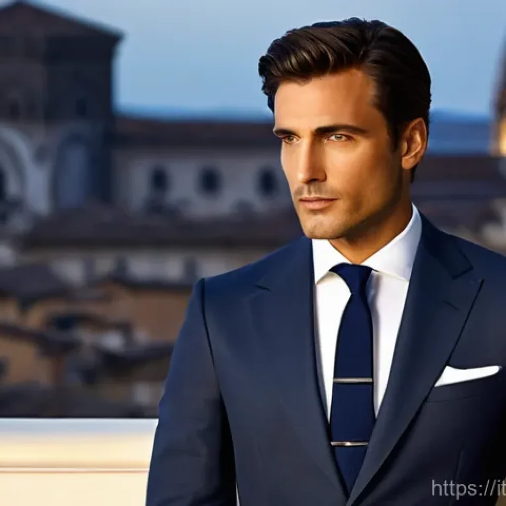 남성용 타이핀 활용법 - **Prompt: The Essence of Italian Business Elegance**
    A distinguished Italian gentleman, around 4...