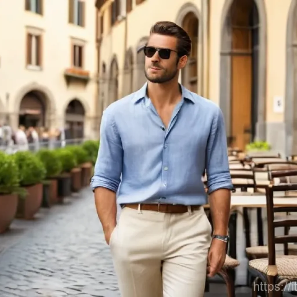 여름 남성 스포츠 샌들 - **Prompt:** "A stylish man in his late 20s to early 30s, with a relaxed and confident demeanor, is c...