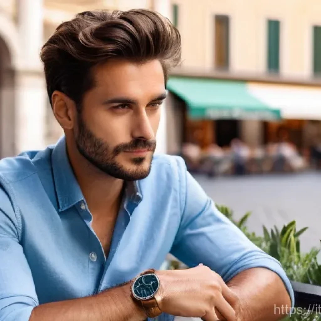 캐주얼 남성 시계 추천 - **"Elegance in Minimalism: Aperitivo in Milan"**
    A stylish Italian man in his late 20s to early ...