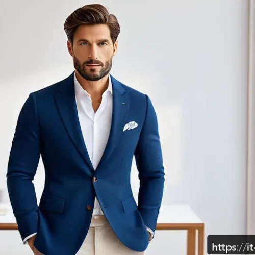 남성 봄 재킷 추천 - A stylish Italian man in his early 30s wearing a lightweight classic wool blend blazer, tailored fit...