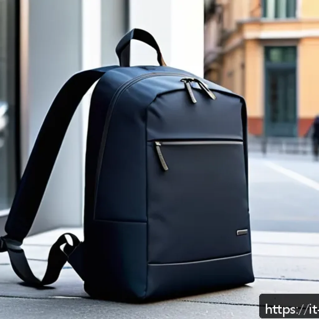 남성용 여행 가방 추천 - A sleek, minimalist men's urban backpack made from ballistic nylon, shown in a city setting with sof...