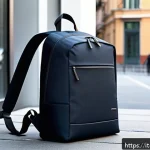남성용 여행 가방 추천 - A sleek, minimalist men's urban backpack made from ballistic nylon, shown in a city setting with sof...